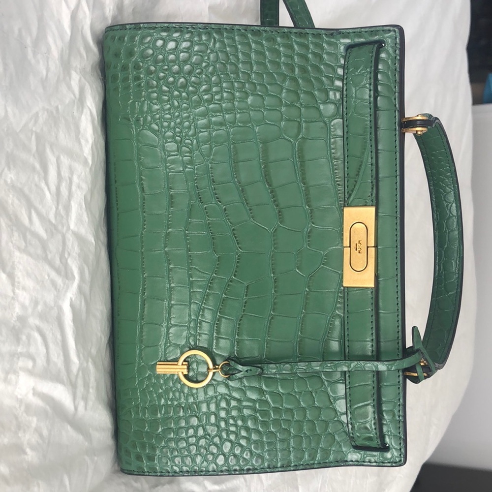 Tory Burch Lee Radziwill Croc-Embossed Leather Satchel